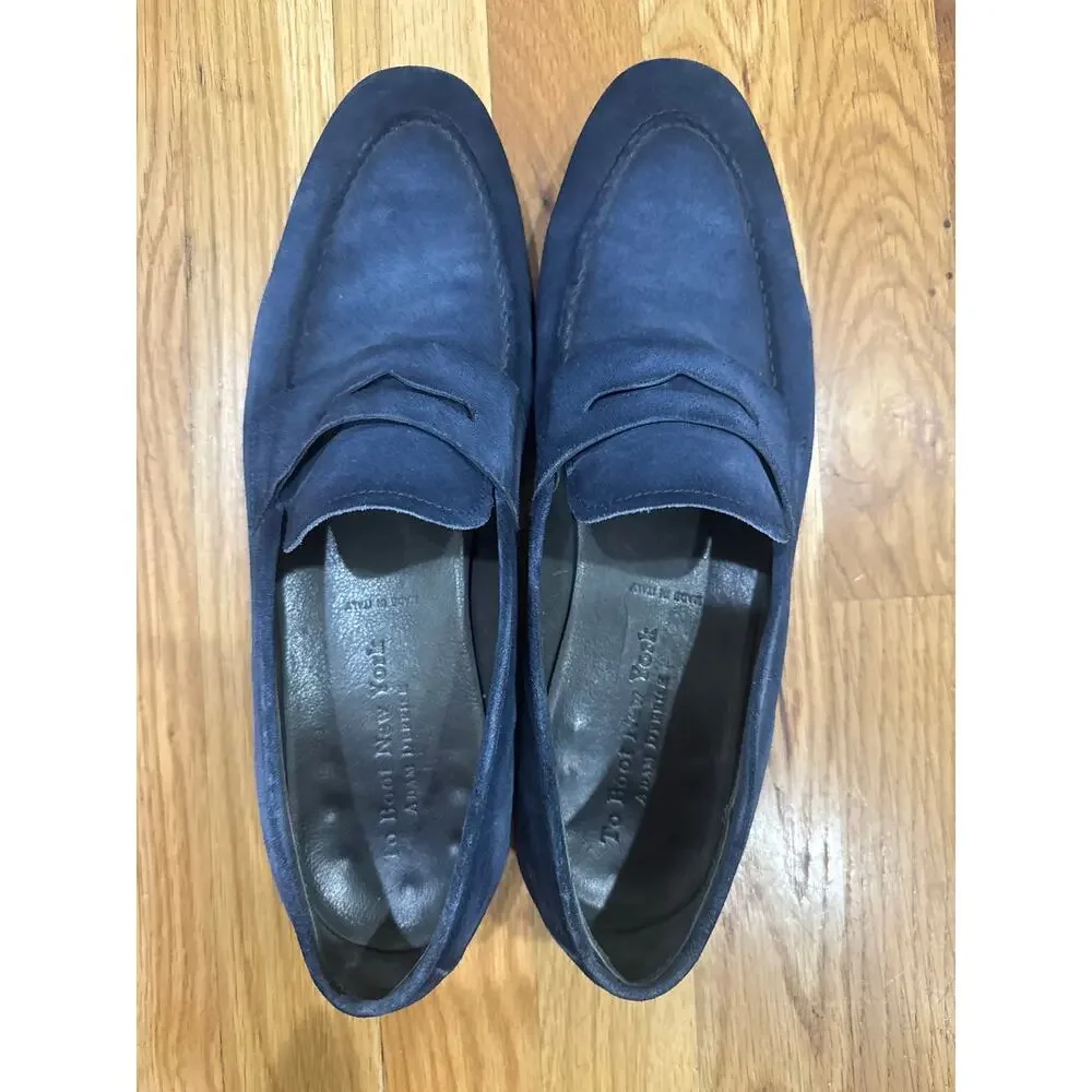To Boot New York Adam Derrick Men 9.5 Navy Blue Suede Penny Loafers Italy